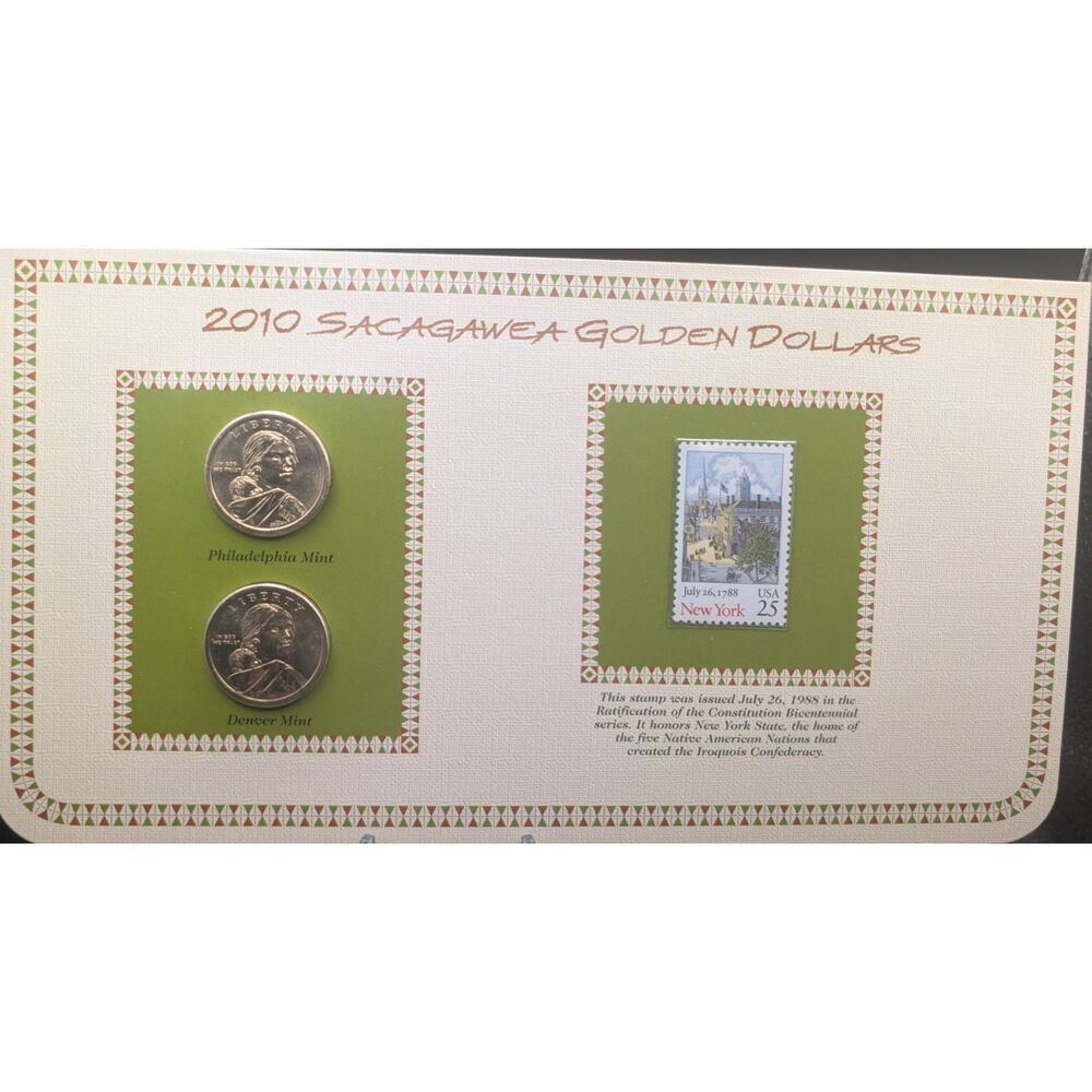 2010 Sacagawea $1 Set • P & D Mints + NY Ratification Stamp • Display Card •